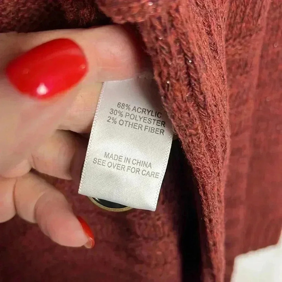 Fortune & Ivy Womens Cardigan Rust S Open Front Long Line Metallic Knit Trendy - Picture 8 of 16